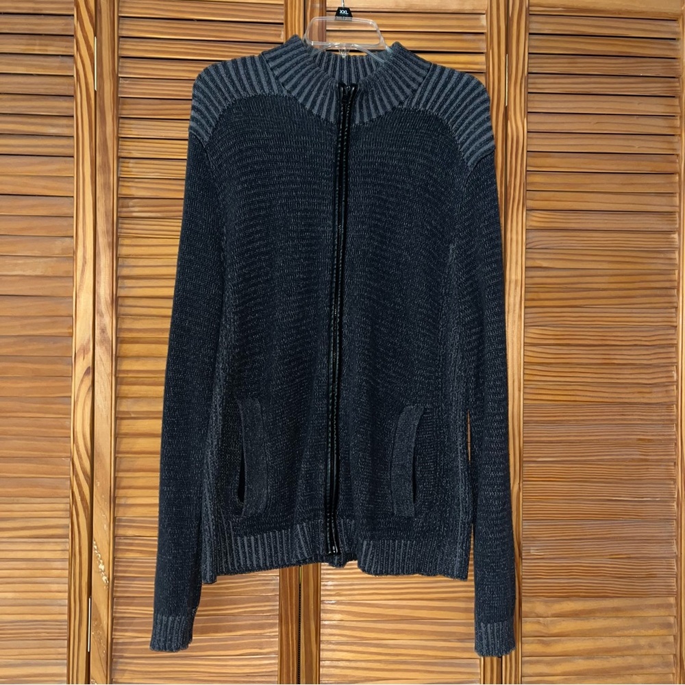 Rock & Republic Zip Up Sweater Gray Charcoal Black Men’s Size‎ Large